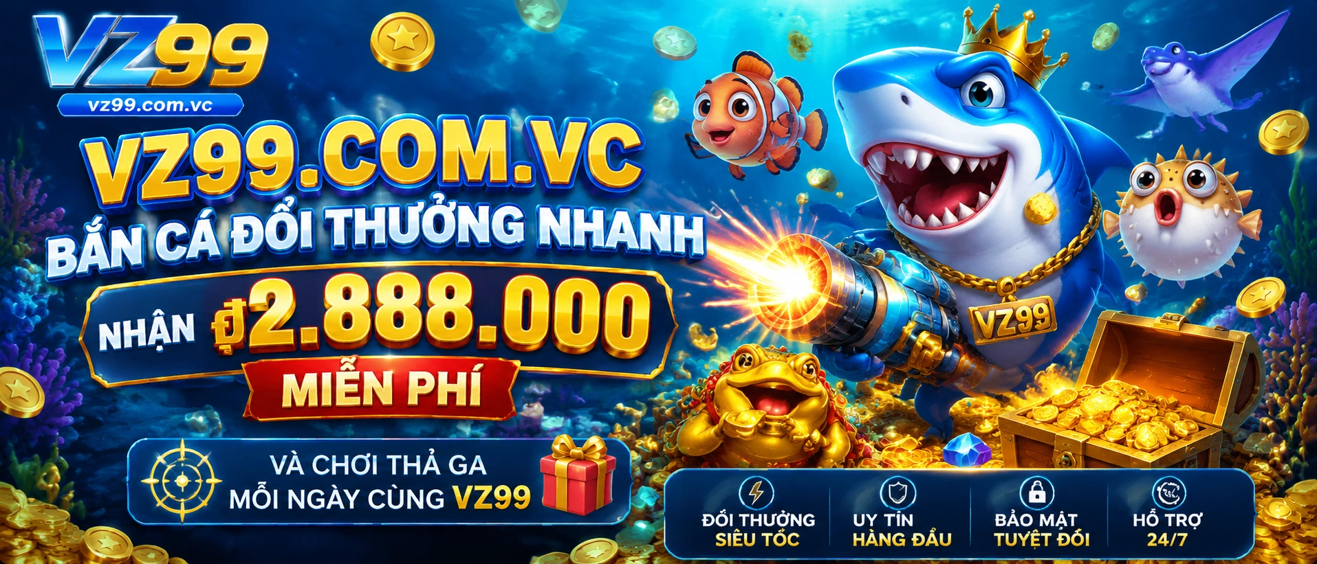 Giao diện VZ99 Bắn Cá với chủ đề đại dương và phòng chơi theo sảnh
