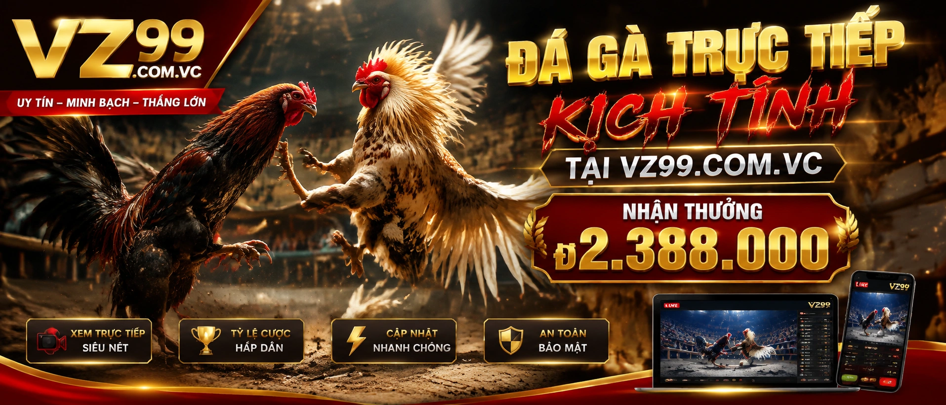 Giao diện Đá Gà VZ99 với lối vào live gọn và danh mục rõ